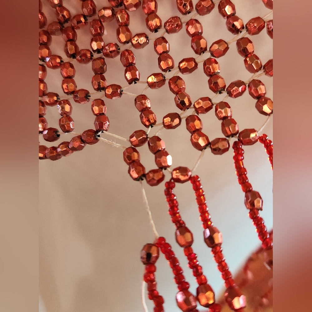 VTG Beaded Rust Sparkle Beaded Sparkly Elegant Shawl Shoulder Fringe Neck Collar - Picture 10 of 11